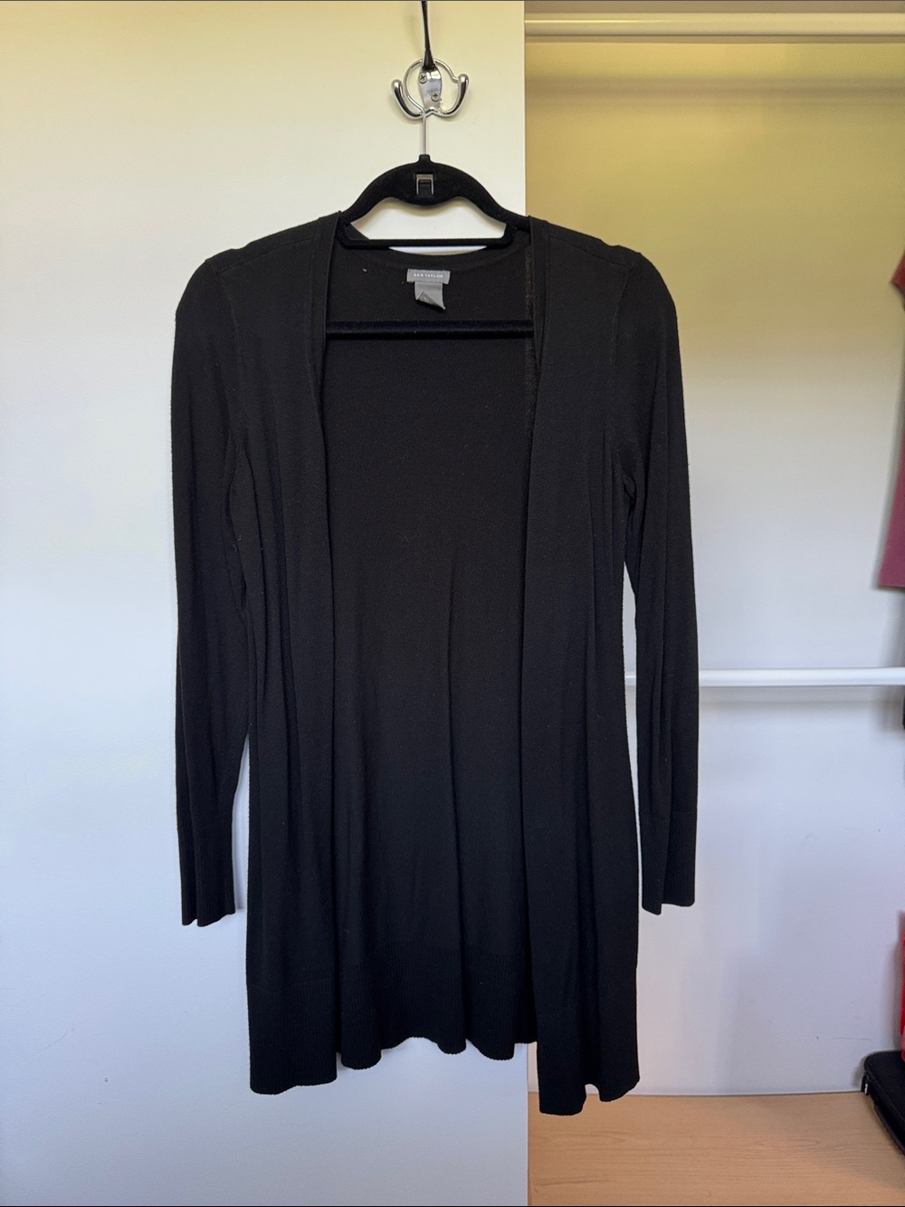 Ann Taylor Black Open-Front Long Sleeve Dress Cardigan